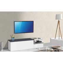 Dmora - Meuble de salon Meuble tv, Made in Italy, Meuble tv 2 portes, Meuble tv de salon, 160x40h46 cm, coloris blanc brillant et ardoise