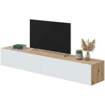 Dmora - Meuble tv Vincennes, Meuble tv avec 2 portes, Meuble de salon suspendu, 180x35h28 cm, Chêne Node et blanc brillant, avec emballage renforcé