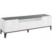 Dmora - Mobile da soggiorno Porta tv, Made in Italy, Supporto per tv da salotto a 2 ante e 1 cassetto, Cm 160x40h47, Bianco lucido e Ardesia, con