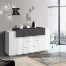 Dmora - Kommode Dismajl, Küchen-Sideboard mit 3 Türen und 3 Schubladen, Wohnzimmer-Buffet, 100% Made in Italy, cm 160x45h86, glänzend weiß und