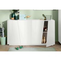 Dmora Modernes Sideboard mit 4 Türen, Made in Italy, Küchen-Sideboard, Wohnzimmer-Design-Buffet, 159x43h86 cm, glänzend weiße Farbe
