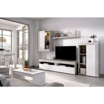 Dmora - Mueble alto Dament, Conjunto de salón Modular, Mueble salón multiposición, 265x42h180 cm, Blanco y Cemento