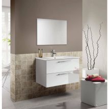 Dmora - Armario bajo encimera Dfell, Mueble de baño suspendido, Armario con 2 cajones y espejo, 80x45h57 cm, Blanco brillante