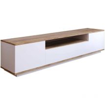 Mueble de televisión Dpierott, Aparador de salón, Mueble bajo para tv, Base de pared equipada, 180x45h45 cm, Roble y Blanco - Dmora