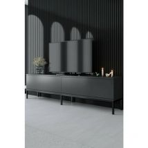 Mueble de televisión Regulus, Aparador de salón, Mueble bajo para tv, Base de pared equipada, 180x30h47 cm, Antracita y Negro, con embalaje reforzado