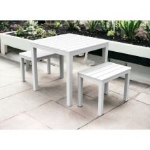Dmora - Outdoor-Lounge-Set Moncalieri, Gartenset mit 1 quadratischem Tisch und 2 Bänken, Picknickset für drinnen und draußen, 100 % Made in Italy,
