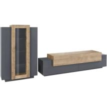 Parete attrezzata Maja, Set salotto porta tv, Mobile soggiorno multiuso, 100% Made in Italy, cm 280x45h120, Antracite e Rovere - Dmora