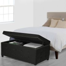 Dmora Pouf-conteneur en éco-cuir, couleur noire, Dimensions 84 x 49 x 44 cm, avec emballage renforcé