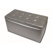 Talamo Italia - Dmora Pouf de rangement en simili cuir, couleur argent, Dimensions 90 x 45 x 45 cm