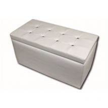 Talamo Italia - Dmora Pouf de rangement en simili cuir, coloris blanc, Dimensions 90 x 45 x 45 cm