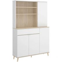 Dmora - Sideboard Sparavero, Pantry-Buffet für Wohnzimmer, Modernes Sideboard für Wohnzimmer mit 4 Türen, 120x40h191 cm, Weiß und Eiche