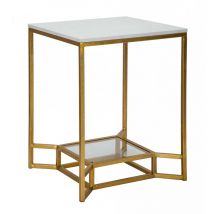 Dmora - Table basse , Fer et Verre et Marbre Artificiel, Couleur Or, Dimensions : 47 x 47 x 60 cm, avec emballage renforcé