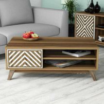 Dmora - Table basse Markab, Table basse, Porte-revues pour canapé, Etagère de salon, 105x60h38 cm, Noyer et Blanc, avec emballage renforcé