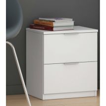 Dmora Table de chevet Syracuse, Table de chevet moderne avec 2 tiroirs, Table de nuit, Commode basse pour chambre, cm 38x34h45, Blanc, avec emballage