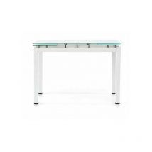 Dmora - Table extensible, avec structure en métal blanc et étagère en verre, 110x70x76