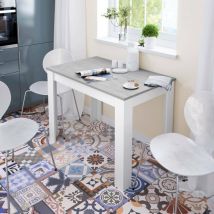 Dmora - Table fixe Lowell, Table de salle à manger, Table console moderne pour salon ou cuisine, cm 109x67x78, Blanc et Ciment, avec emballage