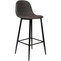Dmora Tabouret de cuisine haut en éco-cuir avec pieds en métal, Tabouret avec dossier pour le petit-déjeuner, Tabouret de bar confortable, cm