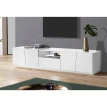 Fernsehschrank Dlori, Niedriges Sideboard für Wohnzimmer, Sockel für TV-Möbel, 100 % Made in Italy, cm 220x43h46, weiß glänzend - Dmora