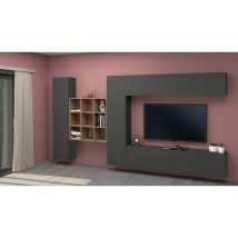 Dmora - Wohnzimmermöbel Dfallic, Wohnzimmer-Set TV-Möbel mit 4 Türen, Mehrzweck-Wohnmöbel, 100 % Made in Italy, cm 350x30h180, Anthrazit