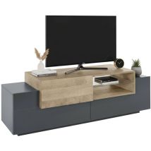 Fernsehschrank Dlodrin, Niedriges Sideboard Für Wohnzimmer Mit 2 Türen, Sockel Für Tv-möbel, 100 % Made In Italy, Cm 160x45h51, Anthrazit Und Ahorn - 