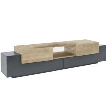 Dmora - Fernsehschrank Dmusso, Niedriges Sideboard für Wohnzimmer mit 2 Türen, Sockel für TV-Möbel, 100 % Made in Italy, cm 220x40h51, Anthrazit und