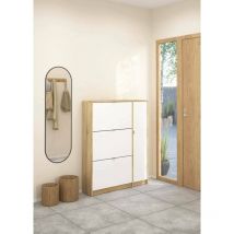 Dmora - Meuble à chaussures à quatre ouvertures et double profondeur, coloris Chêne, 98,8 x 123,6 x 24,05 cm