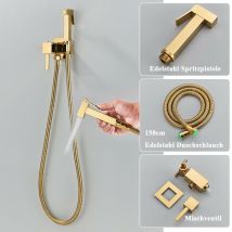 Doccetta Bidet Oro wc con Doccia, Tubo Flessibile e Supporto in Acciaio Inox - Prolunga Rubinetto per Water, Bidet, Lavabo