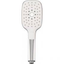 Aquasu - Larus 72175 2 - Doccetta a mano con 3 tipi di getto, quadrata, cromata, piastra spray 9 x 12 cm, cambio modalità getto tramite pulsante,