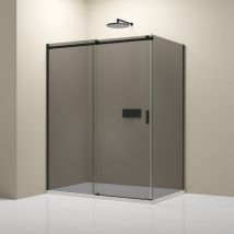 Bernstein - Doccia ad angolo con porta scorrevole NT806 flex Nero opaco - Vetro Nano Grey - Spessore vetro selezionabile 110cm, 100cm, vetro esg con