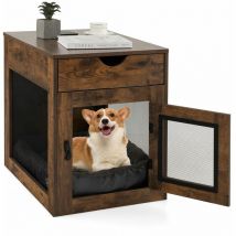 Costway - Dog Crate Furniture Decorative Dog Kennel End Table w/ Drawer Lockable Door