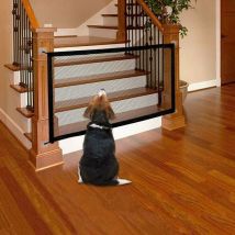 Mumu - Dog Gate Foldable Retractable Safety Stair Gate Barrier for Dogs and Babies Black (Size 70 x 110cm)