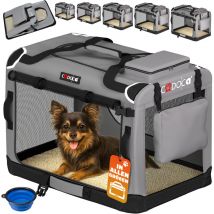 CADOCA Pet Carrier Fabric Dog Cat Rabbit Transport Bag Cage Folding Puppy Crate L - Grey