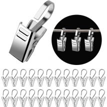 50 Pièces Pinces à Rideaux en Métal, Argent Clips en Acier Inoxydable an Crochets, Crochets Anneaux à Pince pour Draperie, Pince Rideau Douche,