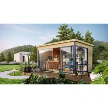 Domeo 4 + Domeo 4 Al pack ISO-Log Cabin, Wooden Garden Room, Timber Summerhouse, Home Office - L437.6 x W341.5 x H239.4 cm