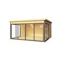 Domeo 5 + Domeo 5 Al pack ISO-Log Cabin, Wooden Garden Room, Timber Summerhouse, Home Office - L437.6 x W437.6 x H239.4 cm