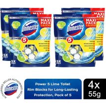 4x Domestos Power 5 Lime Toilet Rim Blocks for LongLasting Protection 55g, Pkof5