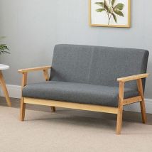 Canapé à 2 Places Scandinave,Fauteuil Salon Moderne Tissu Lin Gris Cadre en Bois,107 x 60 x 76 cm,pour Petit Appartement Chambre Bureau