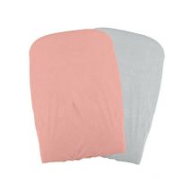 Lot 2 Housses matelas a langer - Polycoton - oeko-Tex - Peche/Perle - 50 x 75 cm - Domiva
