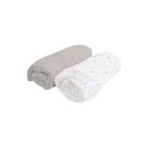 Doux Nid - domiva Lot 2 Draps housse Imprime etoiles - Jersey - oeko-Tex - Blanc/Perle - 60 x 120 cm