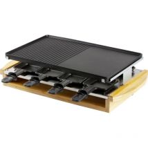 DO9246G Raclette 8 vaschette, Rivestimento antiaderente, Spia luminosa Nero, Legno - Domo
