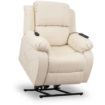 Nalui - Sillón Relax Crema Trevi Levantapersonas, Reclinación 160o, 10 Progr, Calor Lumbar, Sist. Masaje y Acabado pu