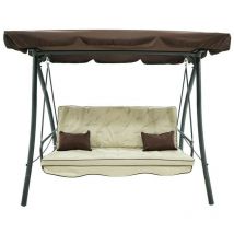 Dondolo Letto da Giardino 3 Posti con Tettuccio Parasole Grigio e Marrone