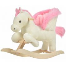 Dondolo per Bambini in Legno Cavallo in Peluche Bianco e Rosa