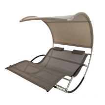 Eurogarden - dondolo sdraio da esterno matrimoniale 'rocking' in metallo e textilene colore grigio e beige, 182x137x160 cm