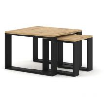 Bestmobilier - Donnely - lot de 2 tables basses - bois et noir - 60 et 38 cm
