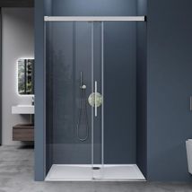 Doporro - Box Doccia 140x195cm, Cabina Doccia a Nicchia con Porta Scorrevole, Soft-Close, Finitura Cromata, Vetro di Sicurezza esg Trasparente con