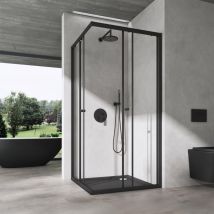 Sogood - doporro Box Doccia 80x70cm, Box Doccia a Soffietto Cabina Bagno in Cristallo Trasparente con Porte Scorrevoli Ravenna16K Plus, Nero