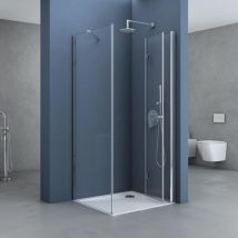 doporro Box Doccia 75x120x190cm con Piatto Doccia, Cabina Bagno Angolare con Porte Girevoli a 180° Vetro di Sicurezza ESG Vetro Trasparente R27
