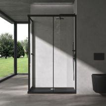 Sogood - doporro Box Doccia 100x120x190cm con Piatto Doccia, Cabina Doccia con Porta Scorrevole Vetro di Sicurezza esg Vetro Nero Ravenna16L k - Nero