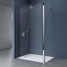 Box Doccia Walk-in 80x200cm Con Vetro Laterale 30cm, Parete Doccia Anticalcare In Vetro Da 10mm Con Braccio Sostegno Mmbr3 Telescopico In Acciaio - 